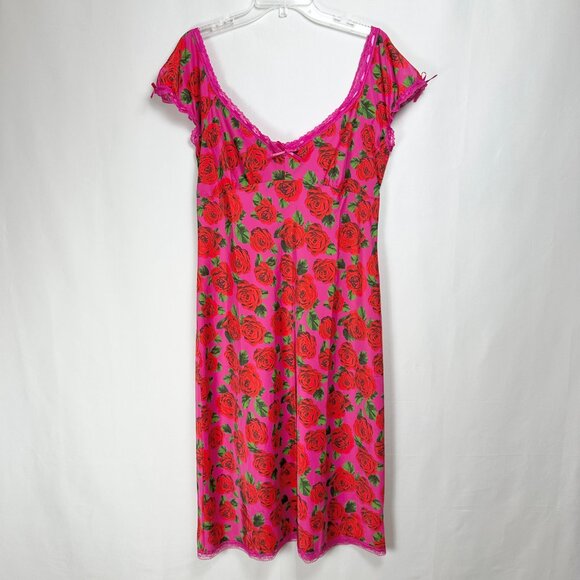Betsey Johnson | Dresses | Betsey Johnson Malibu Midi Dress Women Large  Raspberry Floral Luxe Lace Babydoll | Poshmark